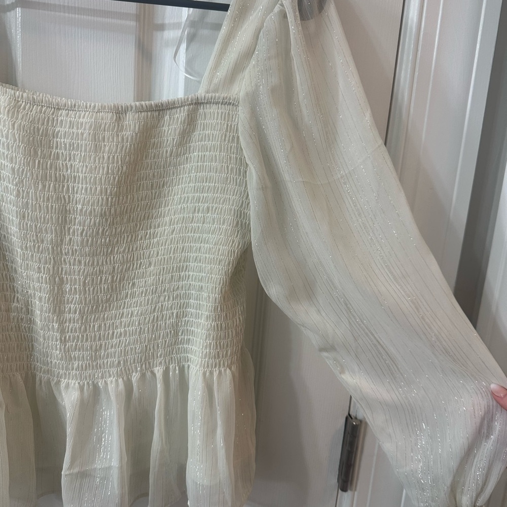 Nine West Cream Smocked Blouse